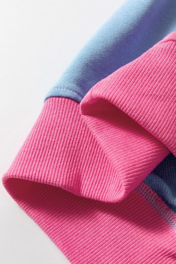 Women Sweatshirts & Hoodies | Bright Pink Colorblock Drop Shoulder Sweatshirt - Image 7