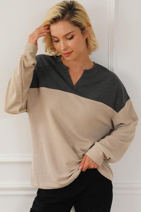 Women Sweatshirts & Hoodies | Carbon Grey Colorblock V Neck Corded Sweatshirt