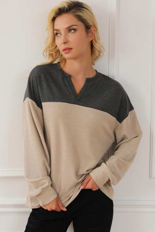 Women Sweatshirts & Hoodies | Carbon Grey Colorblock V Neck Corded Sweatshirt - Image 3