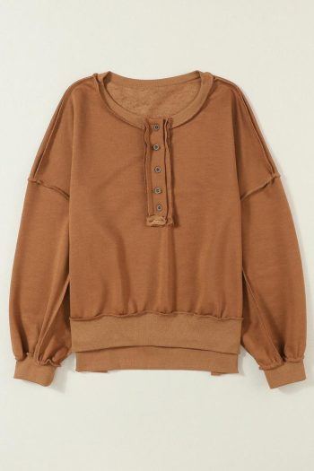 Women Sweatshirts & Hoodies | Chestnut Slouchy Drop Shoulder Henley Sweatshirt