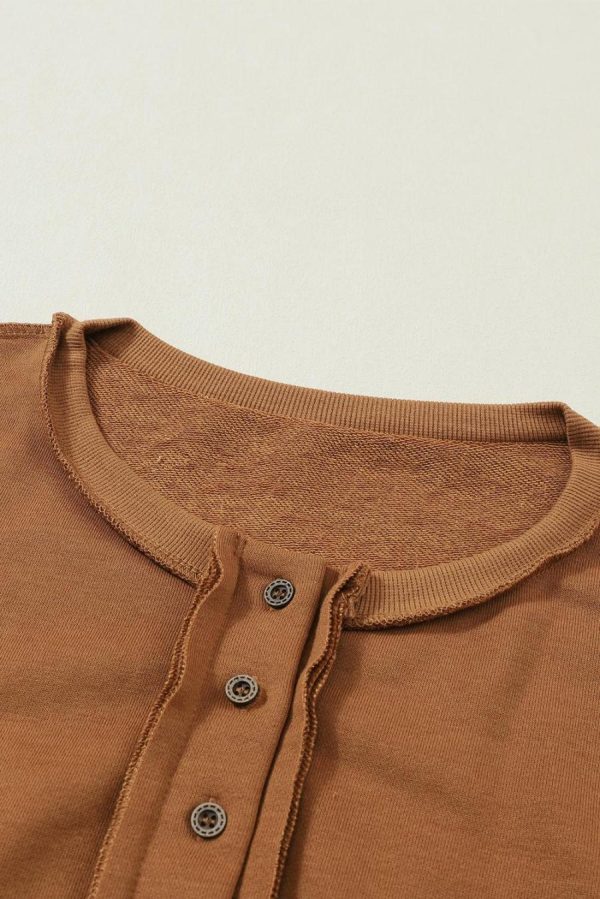 Women Sweatshirts & Hoodies | Chestnut Slouchy Drop Shoulder Henley Sweatshirt - Image 3