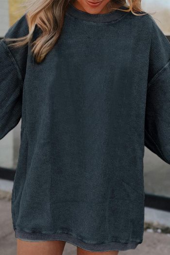 Women Sweatshirts & Hoodies | Dark Grey Drop Sleeve Rib Knit Oversized Sweatshirt