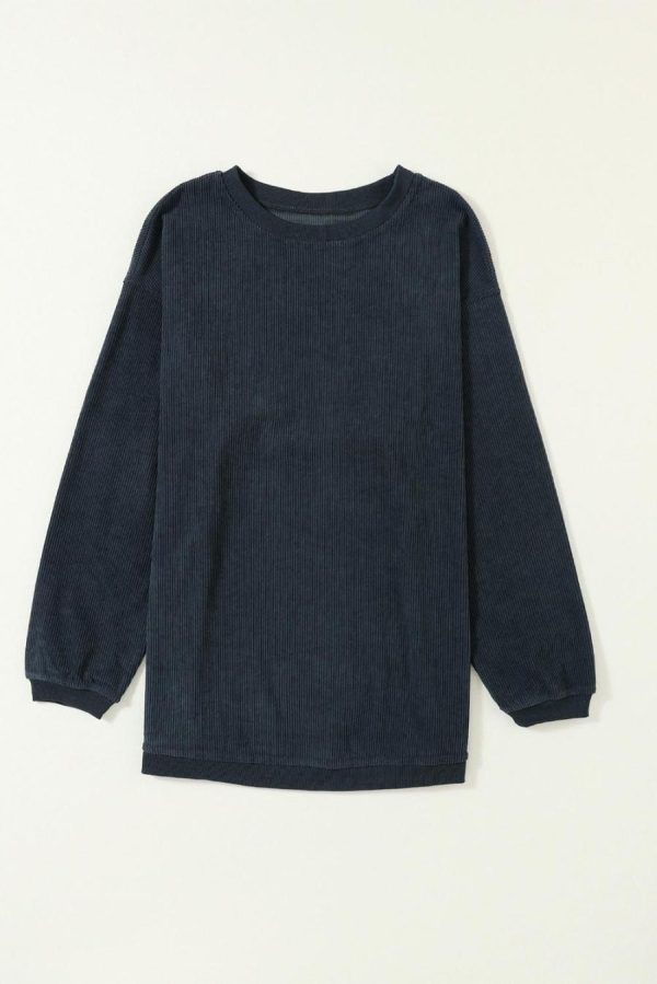 Women Sweatshirts & Hoodies | Dark Grey Drop Sleeve Rib Knit Oversized Sweatshirt - Image 2