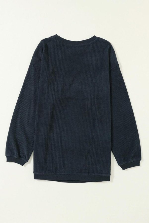 Women Sweatshirts & Hoodies | Dark Grey Drop Sleeve Rib Knit Oversized Sweatshirt - Image 3