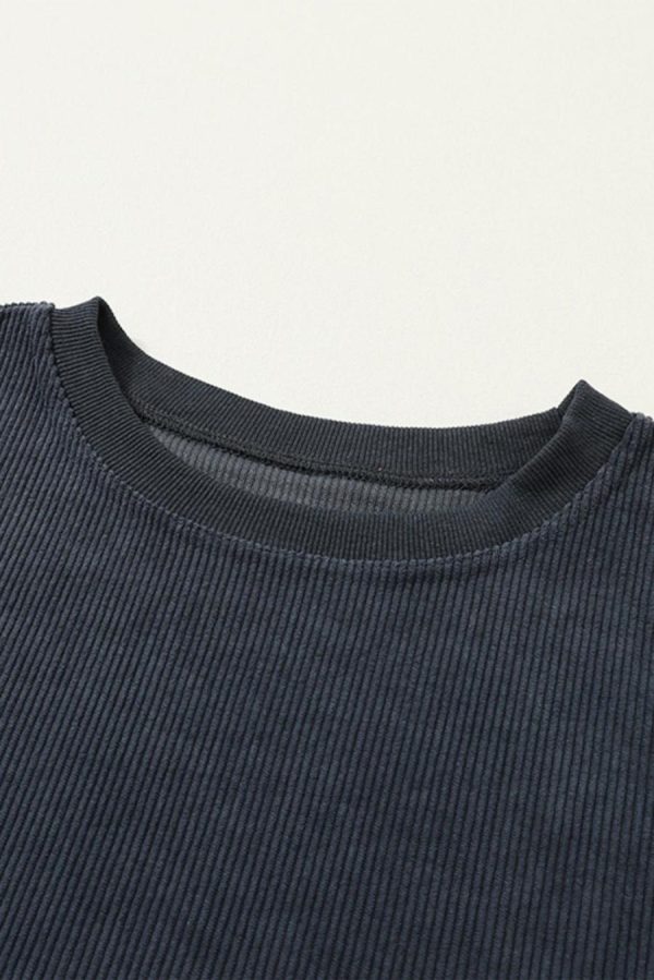 Women Sweatshirts & Hoodies | Dark Grey Drop Sleeve Rib Knit Oversized Sweatshirt - Image 4