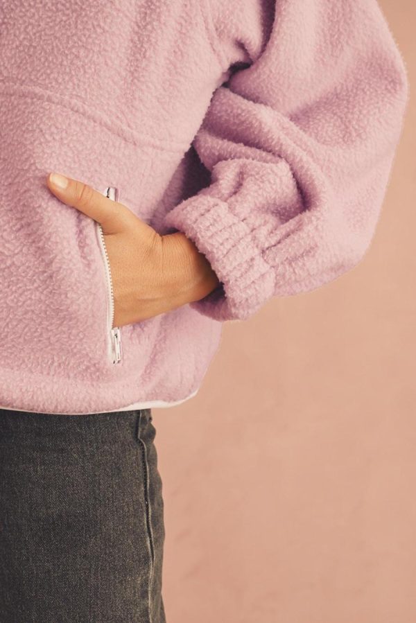 Women Sweatshirts & Hoodies | Fushia High Collar Long Sleeve Pocket Pullover Sweatshirt - Image 5
