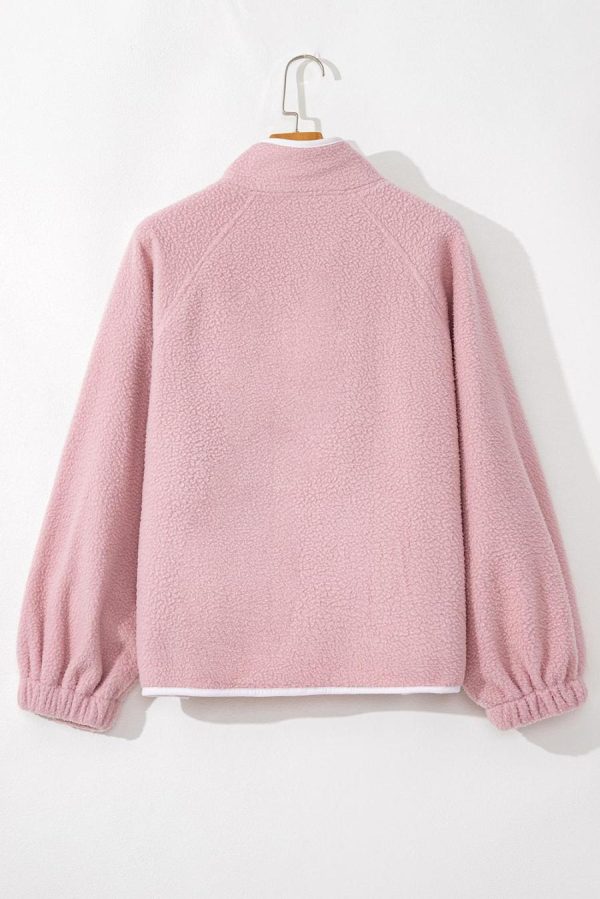 Women Sweatshirts & Hoodies | Fushia High Collar Long Sleeve Pocket Pullover Sweatshirt - Image 7