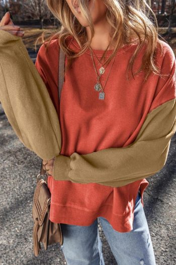 Women Sweatshirts & Hoodies | Gold Flame Two Tone Patchwork Drop Shoulder Pullover Sweatshirt
