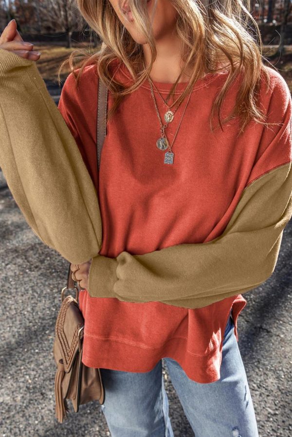 Women Sweatshirts & Hoodies | Gold Flame Two Tone Patchwork Drop Shoulder Pullover Sweatshirt