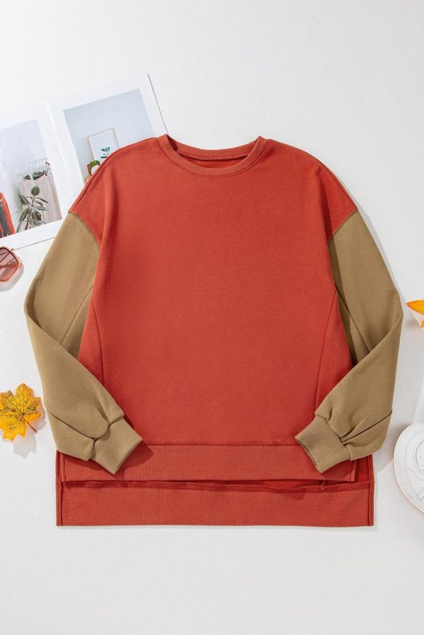 Women Sweatshirts & Hoodies | Gold Flame Two Tone Patchwork Drop Shoulder Pullover Sweatshirt - Image 2