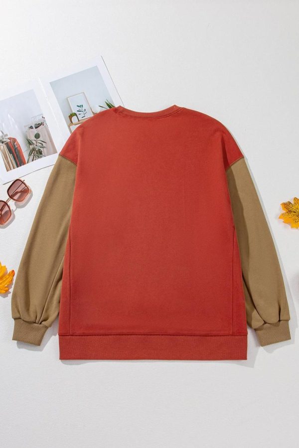 Women Sweatshirts & Hoodies | Gold Flame Two Tone Patchwork Drop Shoulder Pullover Sweatshirt - Image 3