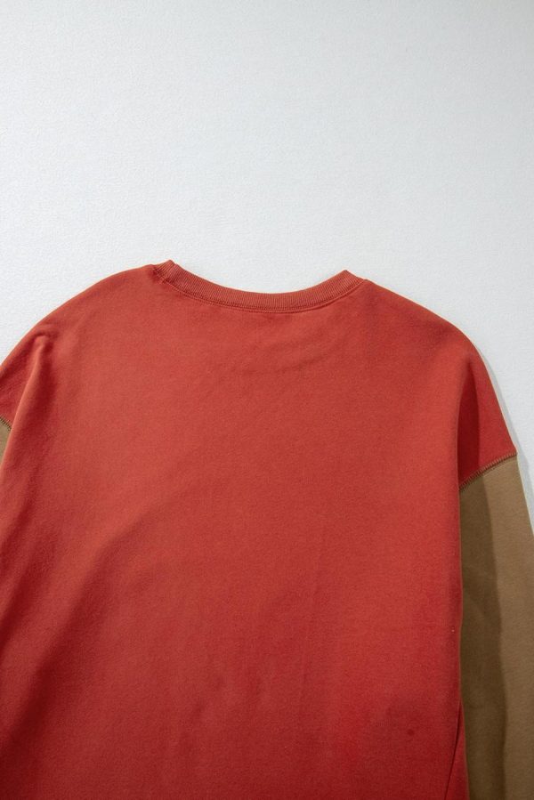 Women Sweatshirts & Hoodies | Gold Flame Two Tone Patchwork Drop Shoulder Pullover Sweatshirt - Image 4
