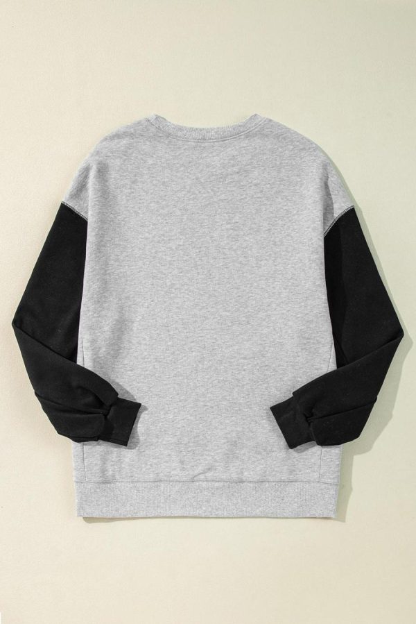 Women Sweatshirts & Hoodies | Gray Two Tone Patchwork Drop Shoulder Pullover Sweatshirt - Image 3