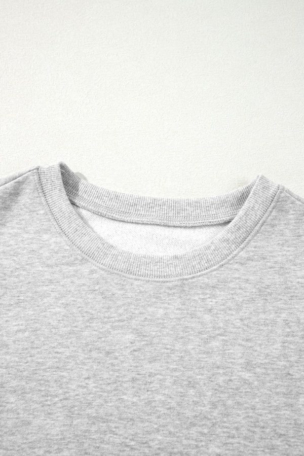 Women Sweatshirts & Hoodies | Gray Two Tone Patchwork Drop Shoulder Pullover Sweatshirt - Image 4