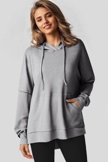 Women Sweatshirts & Hoodies | Gray Waffle Knit High Low Oversized Hoodie
