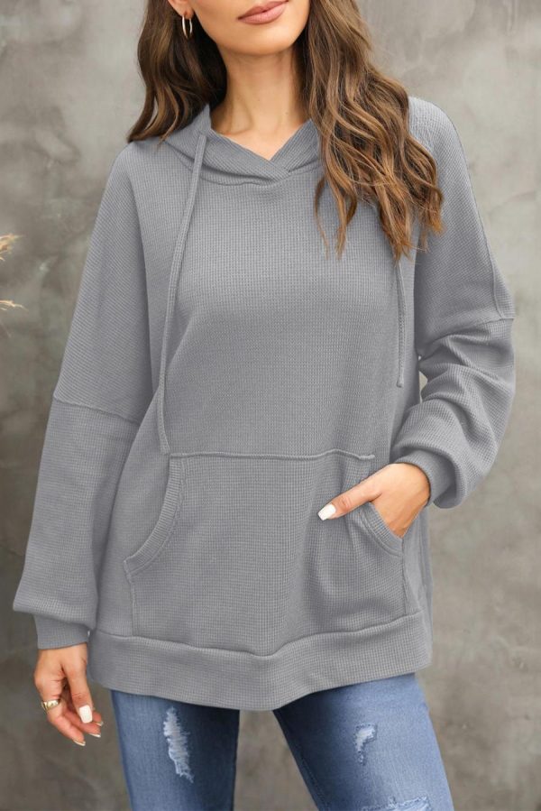 Women Sweatshirts & Hoodies | Gray Waffle Knit High Low Oversized Hoodie - Image 3