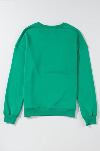 Women Sweatshirts & Hoodies | Green Merry Print Drop Sleeve Pullover Sweatshirt