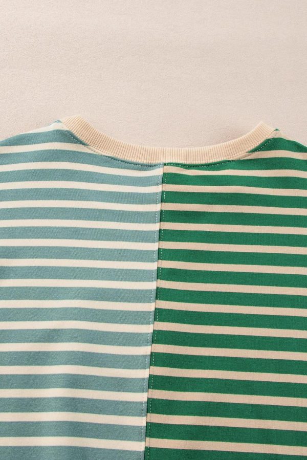 Women Sweatshirts & Hoodies | Green Stripe Colorblock Drop Shoulder Oversized Sweatshirt - Image 5