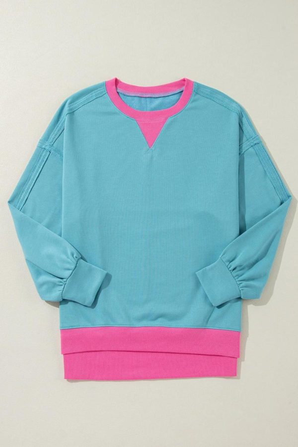 Women Sweatshirts & Hoodies | Light Blue Drop Sleeve Contrast Trim Oversized Sweatshirt - Image 6