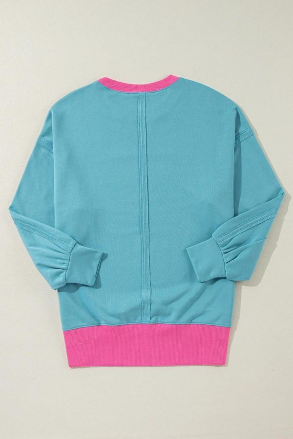 Women Sweatshirts & Hoodies | Light Blue Drop Sleeve Contrast Trim Oversized Sweatshirt - Image 7