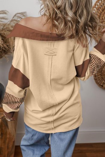 Women Sweatshirts & Hoodies | Light French Beige Striped Patchwork Collar Sweatshirt