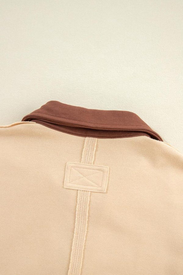 Women Sweatshirts & Hoodies | Light French Beige Striped Patchwork Collar Sweatshirt - Image 5