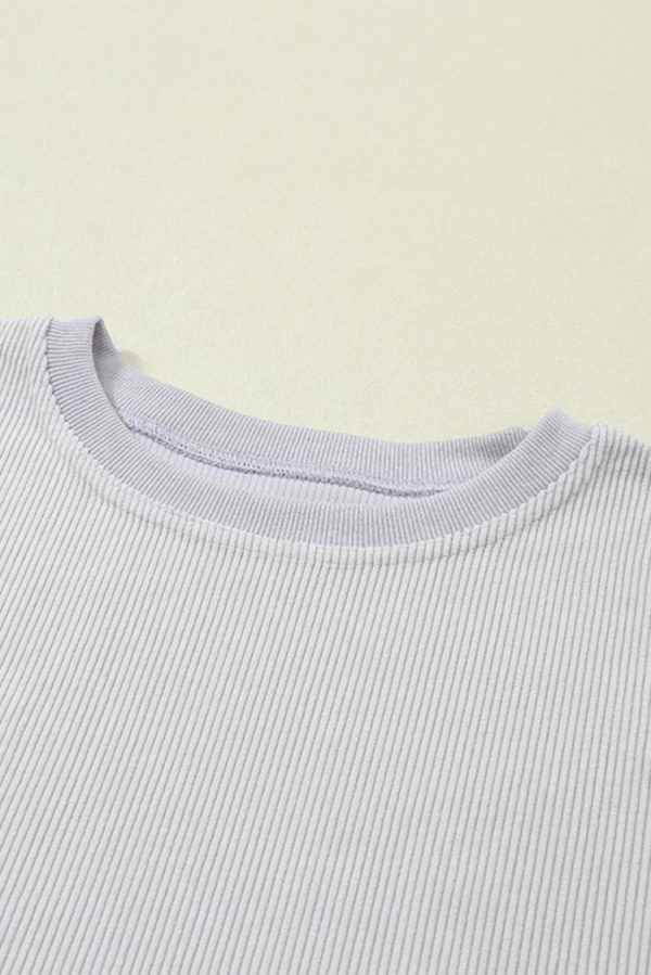 Women Sweatshirts & Hoodies | Light Grey Drop Shoulder Rib Knit Oversized Sweatshirt - Image 2