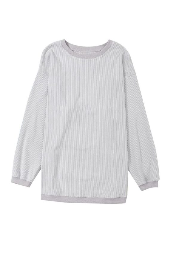 Women Sweatshirts & Hoodies | Light Grey Drop Shoulder Rib Knit Oversized Sweatshirt - Image 6