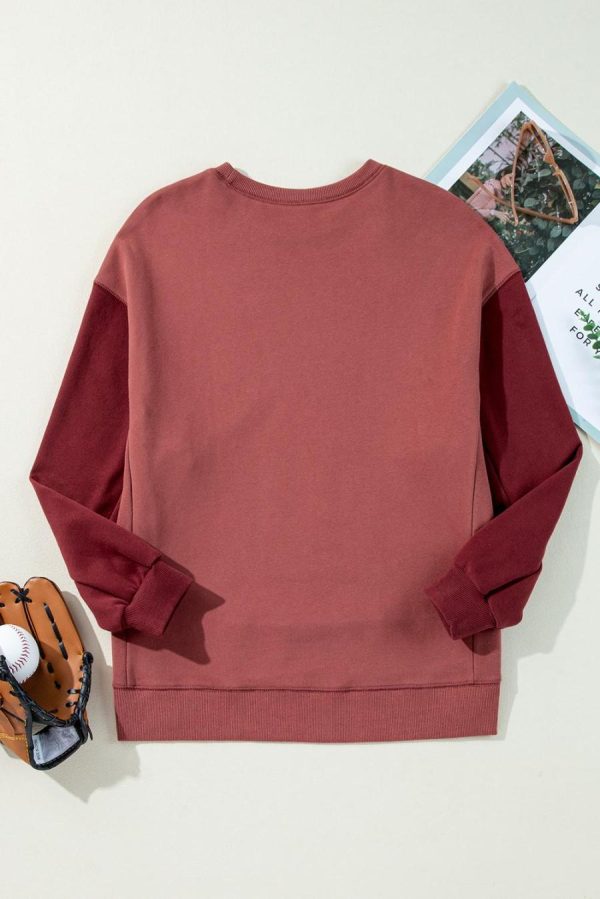 Women Sweatshirts & Hoodies | Mineral Red Two Tone Patchwork Drop Shoulder Pullover Sweatshirt - Image 3