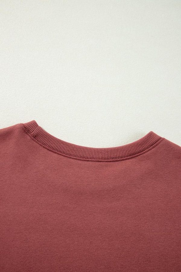 Women Sweatshirts & Hoodies | Mineral Red Two Tone Patchwork Drop Shoulder Pullover Sweatshirt - Image 4