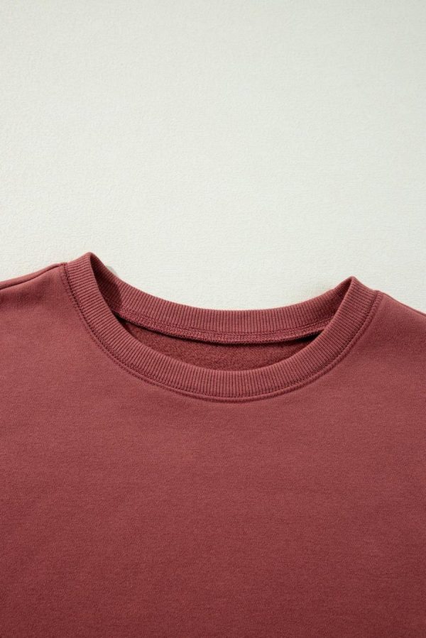 Women Sweatshirts & Hoodies | Mineral Red Two Tone Patchwork Drop Shoulder Pullover Sweatshirt - Image 5