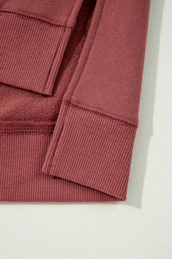 Women Sweatshirts & Hoodies | Mineral Red Two Tone Patchwork Drop Shoulder Pullover Sweatshirt - Image 7