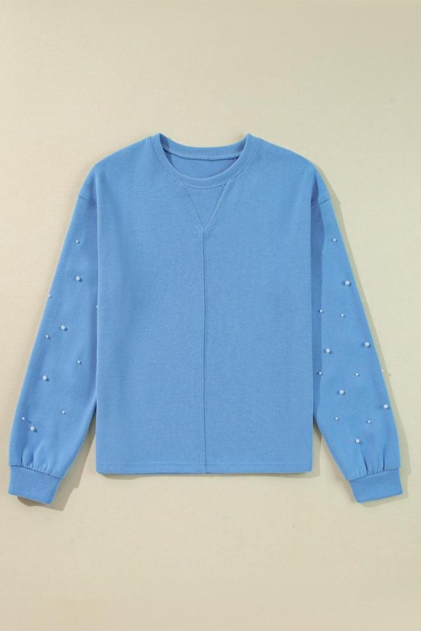Women Sweatshirts & Hoodies | Myosotis Pearl Sleeves Ribbed Pullover Sweatshirt - Image 5