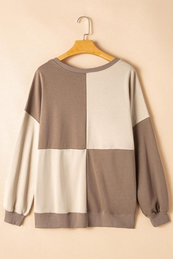 Women Sweatshirts & Hoodies | Parchment Colorblock Henley High Low Loose Sweatshirt - Image 7