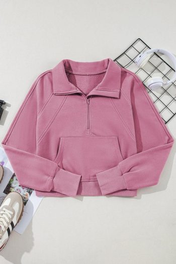 Women Sweatshirts & Hoodies | Phalaenopsis Zip Up Stand Collar Ribbed Thumbhole Sleeve Sweatshirt