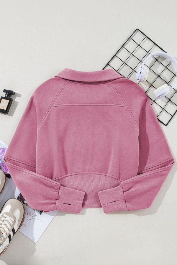 Women Sweatshirts & Hoodies | Phalaenopsis Zip Up Stand Collar Ribbed Thumbhole Sleeve Sweatshirt - Image 2