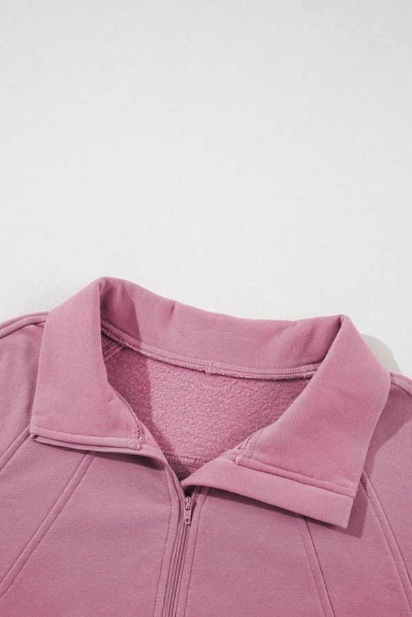 Women Sweatshirts & Hoodies | Phalaenopsis Zip Up Stand Collar Ribbed Thumbhole Sleeve Sweatshirt - Image 3