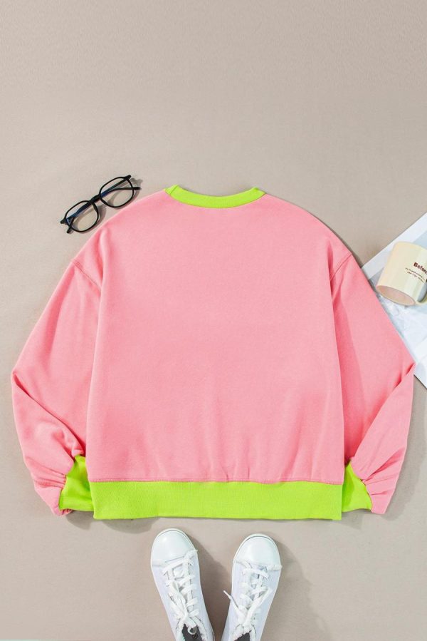 Women Sweatshirts & Hoodies | Pink Contrast Trim Bubble Sleeve Sweatshirt - Image 2