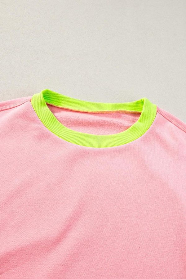 Women Sweatshirts & Hoodies | Pink Contrast Trim Bubble Sleeve Sweatshirt - Image 3