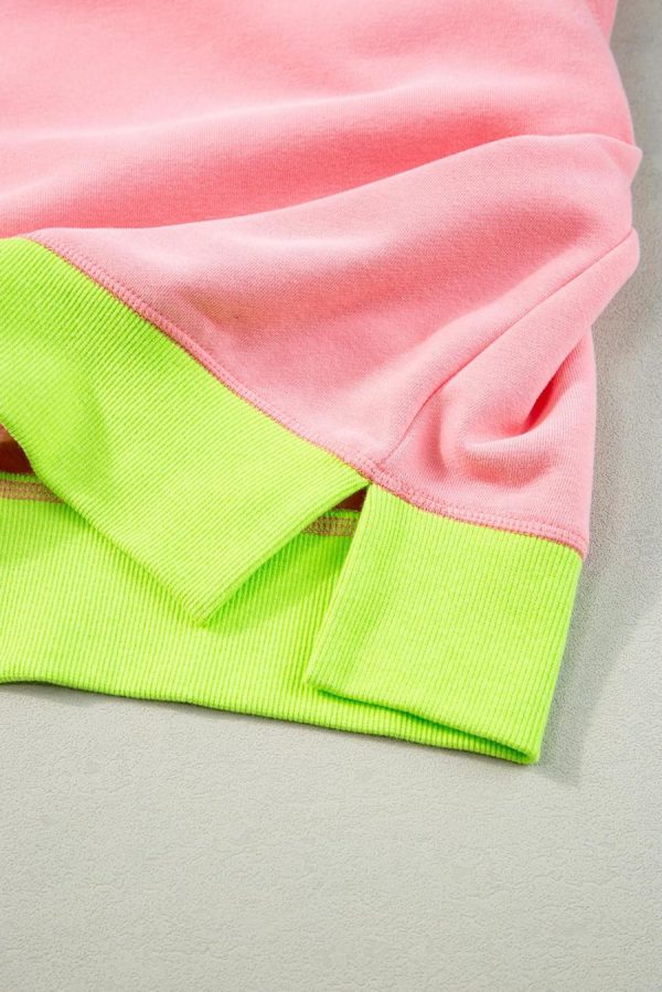 Women Sweatshirts & Hoodies | Pink Contrast Trim Bubble Sleeve Sweatshirt - Image 5