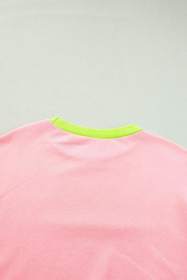 Women Sweatshirts & Hoodies | Pink Contrast Trim Bubble Sleeve Sweatshirt - Image 6