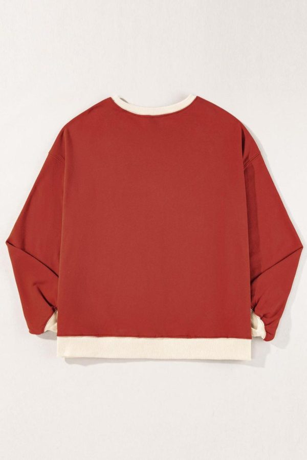 Women Sweatshirts & Hoodies | Red Clay Color Block Drop Shoulder Crewneck Oversized Sweatshirt - Image 4