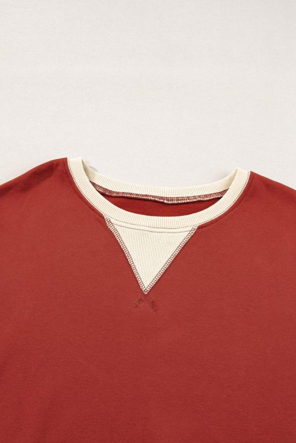 Women Sweatshirts & Hoodies | Red Clay Color Block Drop Shoulder Crewneck Oversized Sweatshirt - Image 7