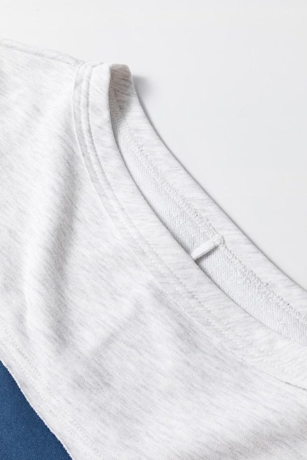 Women Sweatshirts & Hoodies | Sail Blue Striped Patchwork 3/4 Sleeves Raw Edge Sweatshirt - Image 7