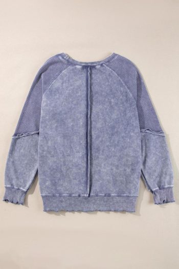 Women Sweatshirts & Hoodies | Sail Blue Waffle Knit Patchwork Raglan Sleeve Sweatshirt