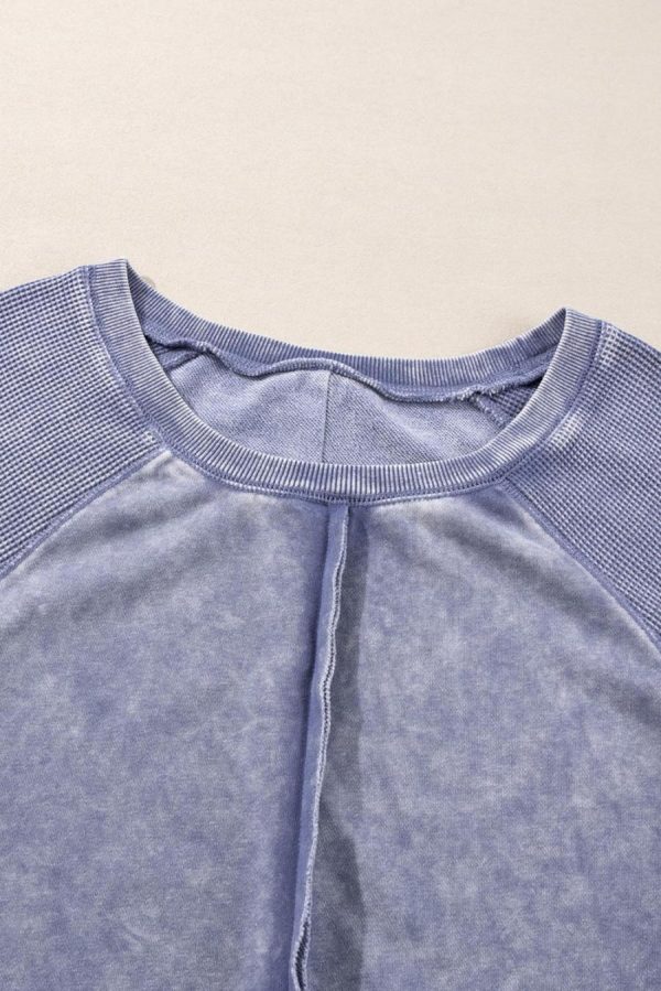 Women Sweatshirts & Hoodies | Sail Blue Waffle Knit Patchwork Raglan Sleeve Sweatshirt - Image 2