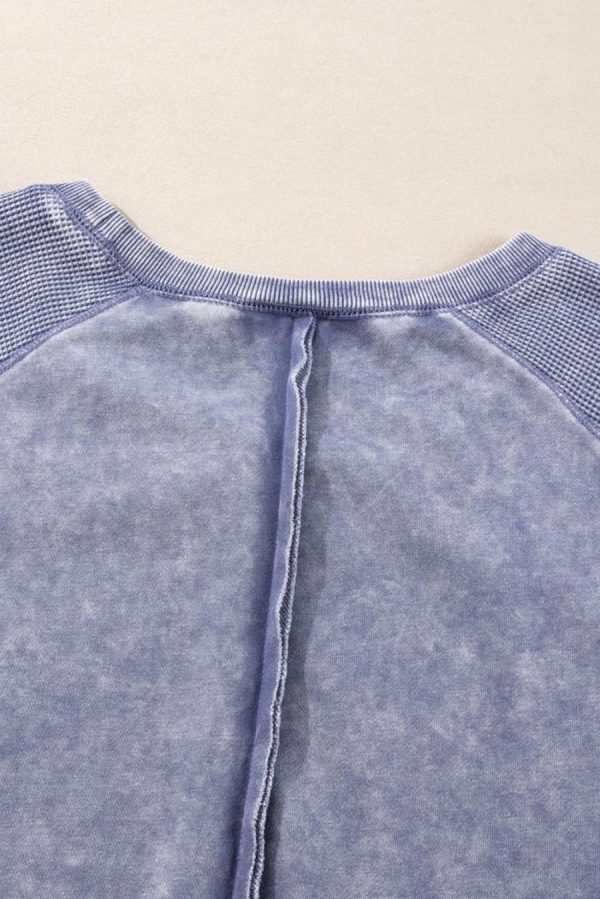 Women Sweatshirts & Hoodies | Sail Blue Waffle Knit Patchwork Raglan Sleeve Sweatshirt - Image 4