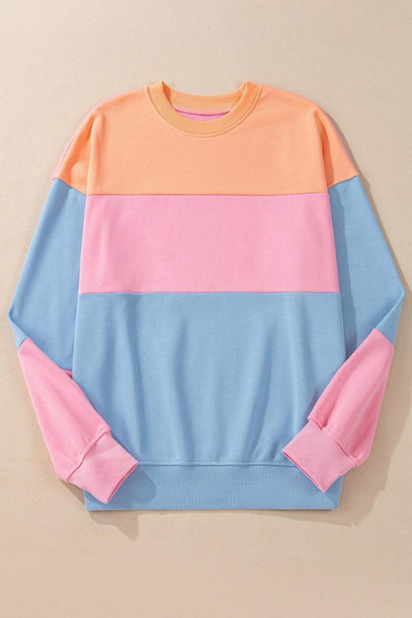 Women Sweatshirts & Hoodies | Sky Blue Colorblock Drop Shoulder Sweatshirt