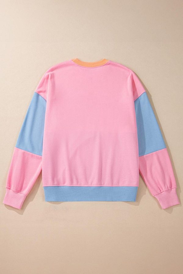 Women Sweatshirts & Hoodies | Sky Blue Colorblock Drop Shoulder Sweatshirt - Image 2