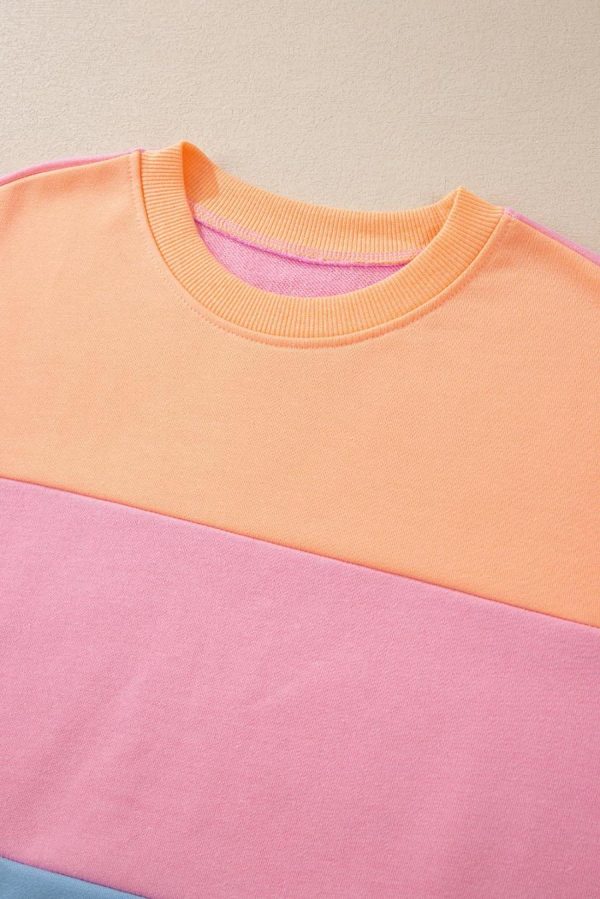 Women Sweatshirts & Hoodies | Sky Blue Colorblock Drop Shoulder Sweatshirt - Image 3